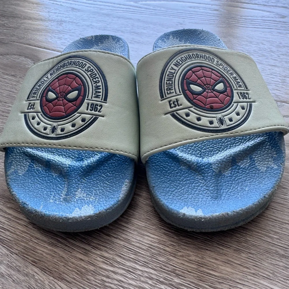 Disney Blue and Mint Spider-Man Kids Slide Sandals